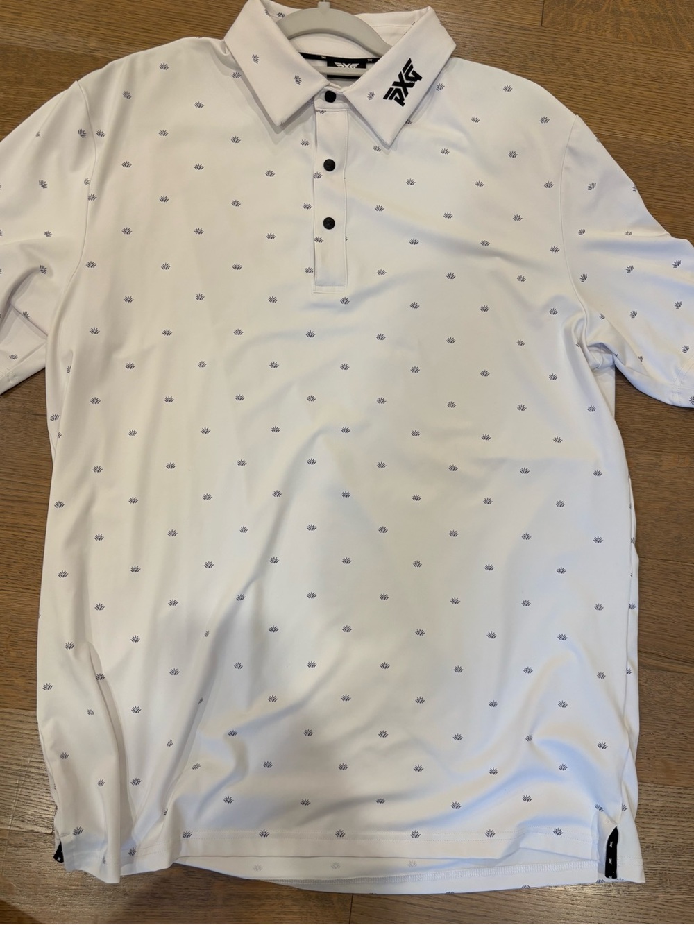 PXG White Polo with Subtle Navy Micro Logo Print